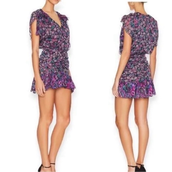 MISA LA -Anessa -Black and Purple Floral Mini Dress Sz Small - Picture 2 of 7